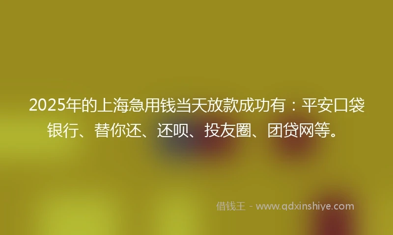 2025年的上海急用钱当天放款成功有：平安口袋银行、替你还、还呗、投友圈、团贷网等。