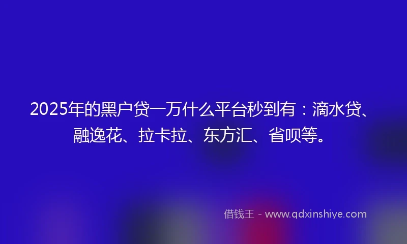 2025年的黑户贷一万什么平台秒到有：滴水贷、融逸花、拉卡拉、东方汇、省呗等。