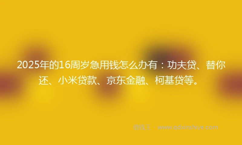 2025年的16周岁急用钱怎么办有：功夫贷、替你还、小米贷款、京东金融、柯基贷等。