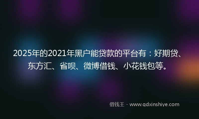 2025年的2021年黑户能贷款的平台有：好期贷、东方汇、省呗、微博借钱、小花钱包等。