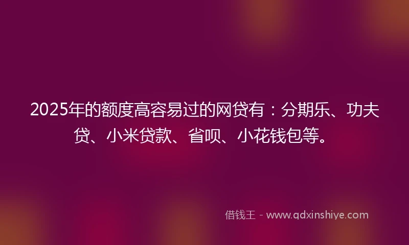 2025年的额度高容易过的网贷有：分期乐、功夫贷、小米贷款、省呗、小花钱包等。