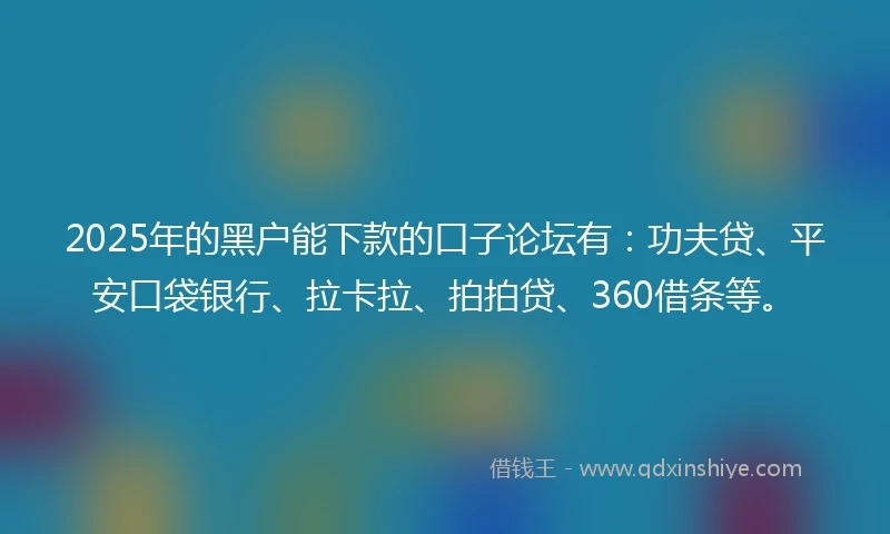2025年的黑户能下款的口子论坛有：功夫贷、平安口袋银行、拉卡拉、拍拍贷、360借条等。