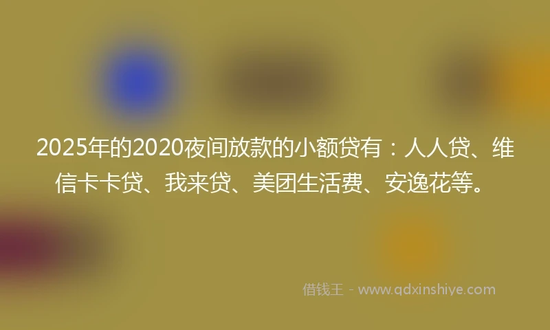 2025年的2020夜间放款的小额贷有：人人贷、维信卡卡贷、我来贷、美团生活费、安逸花等。