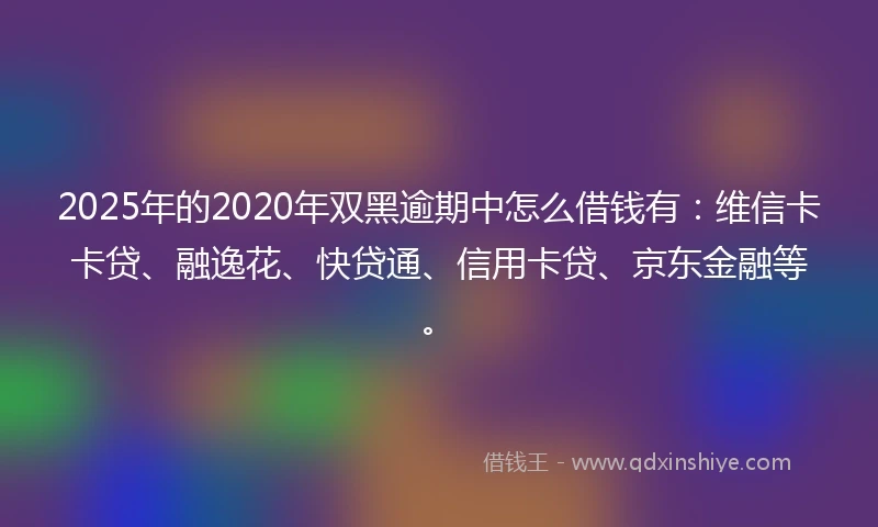 2025年的2020年双黑逾期中怎么借钱有：维信卡卡贷、融逸花、快贷通、信用卡贷、京东金融等。