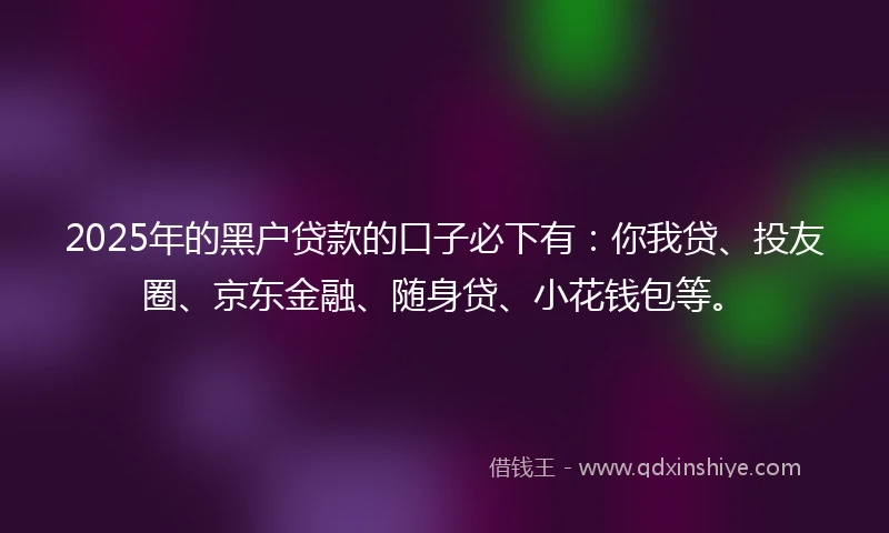 2025年的黑户贷款的口子必下有：你我贷、投友圈、京东金融、随身贷、小花钱包等。