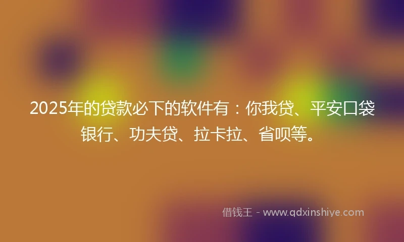 2025年的贷款必下的软件有：你我贷、平安口袋银行、功夫贷、拉卡拉、省呗等。