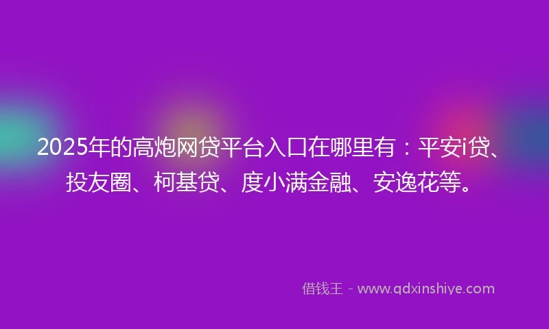 2025年的高炮网贷平台入口在哪里有：平安i贷、投友圈、柯基贷、度小满金融、安逸花等。