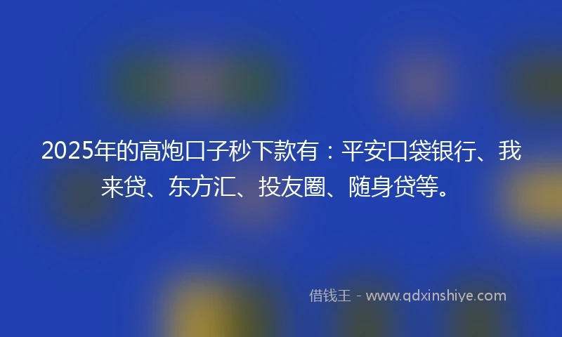 2025年的高炮口子秒下款有：平安口袋银行、我来贷、东方汇、投友圈、随身贷等。