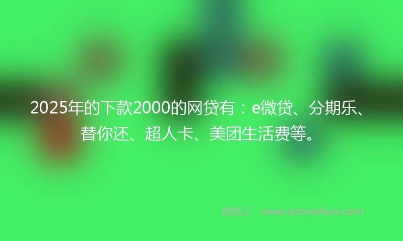 2025年的下款2000的网贷有：e微贷、分期乐、替你还、超人卡、美团生活费等。