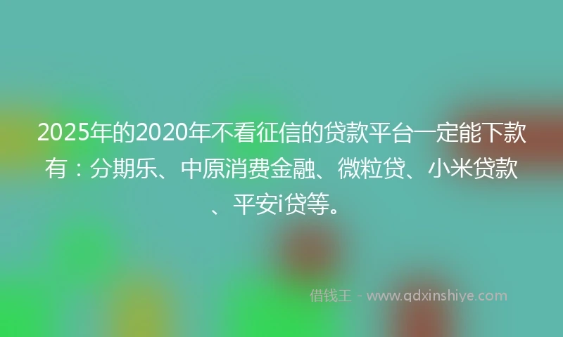 2025年的2020年不看征信的贷款平台一定能下款有：分期乐、中原消费金融、微粒贷、小米贷款、平安i贷等。