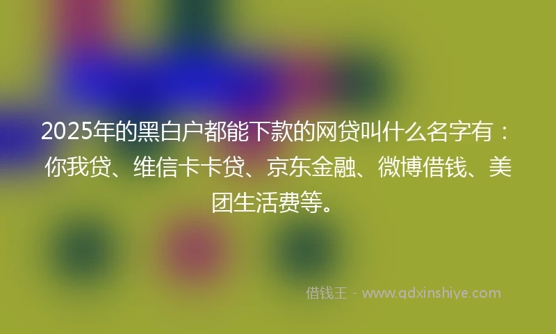 2025年的黑白户都能下款的网贷叫什么名字有：你我贷、维信卡卡贷、京东金融、微博借钱、美团生活费等。
