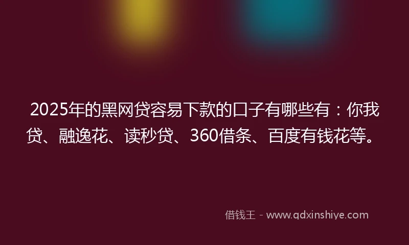 2025年的黑网贷容易下款的口子有哪些有：你我贷、融逸花、读秒贷、360借条、百度有钱花等。