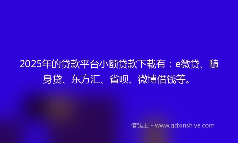 2025年的贷款平台小额贷款下载有：e微贷、随身贷、东方汇、省呗、微博借钱等。