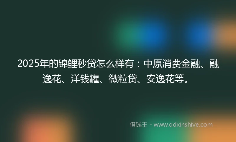 2025年的锦鲤秒贷怎么样有：中原消费金融、融逸花、洋钱罐、微粒贷、安逸花等。