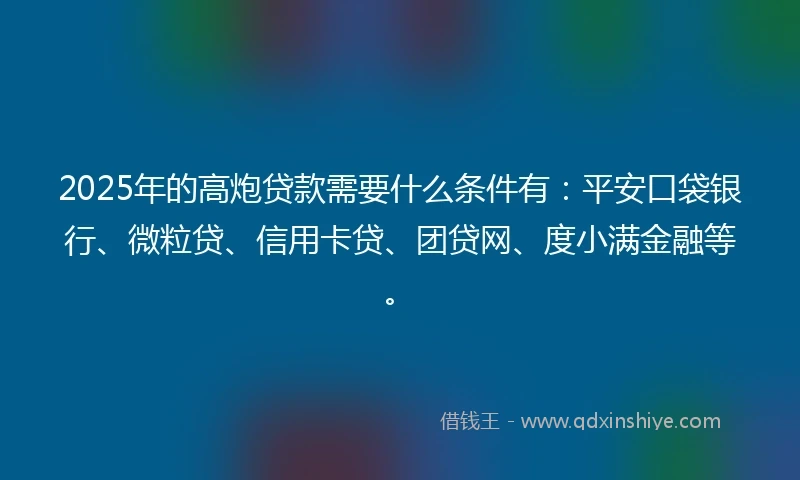 2025年的高炮贷款需要什么条件有：平安口袋银行、微粒贷、信用卡贷、团贷网、度小满金融等。