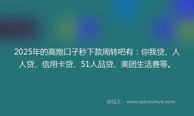 2025年的高炮口子秒下款周转吧有：你我贷、人人贷、信用卡贷、51人品贷、美团生活费等。