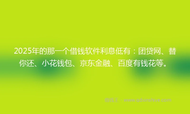 2025年的那一个借钱软件利息低有：团贷网、替你还、小花钱包、京东金融、百度有钱花等。
