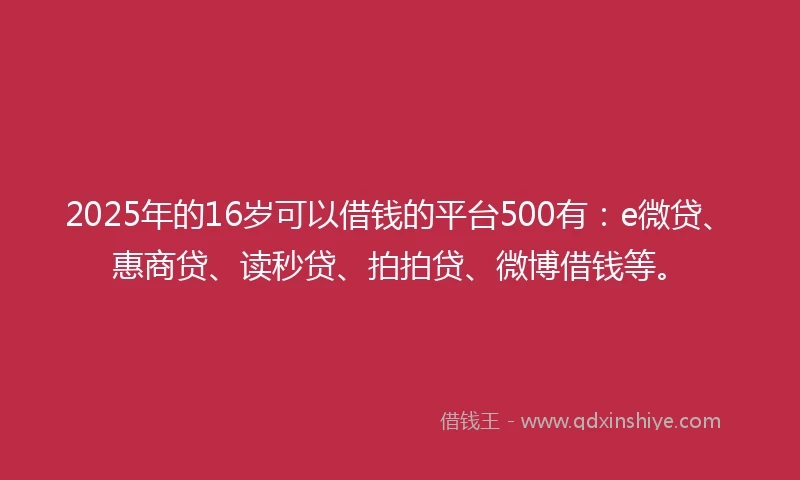 2025年的16岁可以借钱的平台500有：e微贷、惠商贷、读秒贷、拍拍贷、微博借钱等。