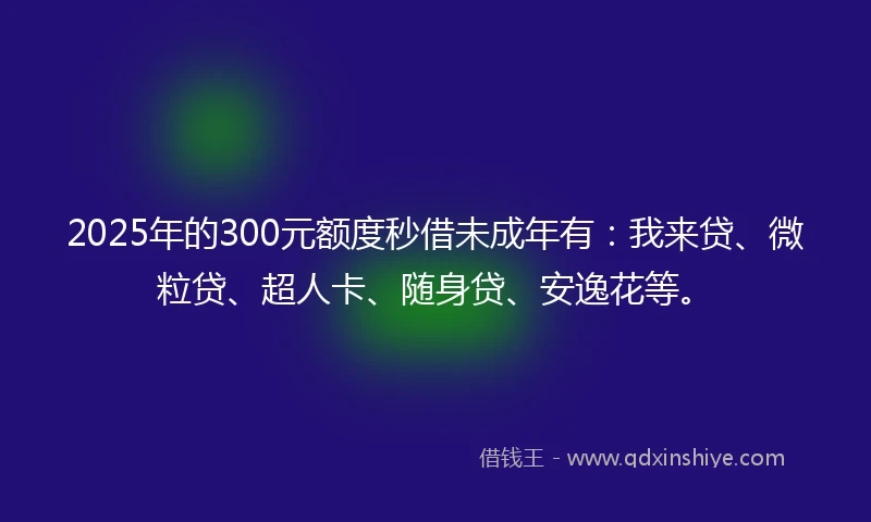 2025年的300元额度秒借未成年有：我来贷、微粒贷、超人卡、随身贷、安逸花等。