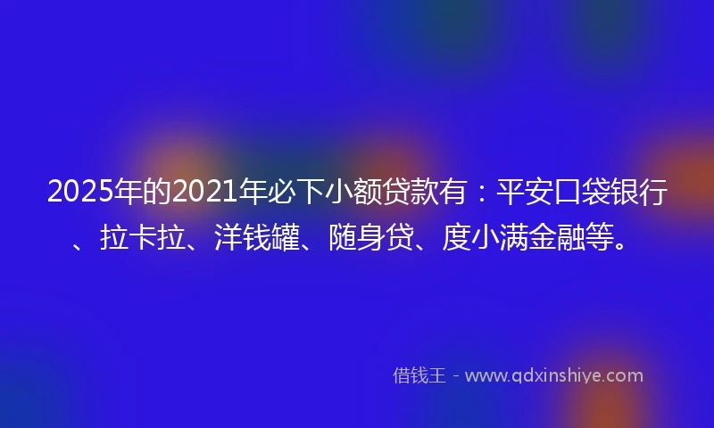 2025年的2021年必下小额贷款有：平安口袋银行、拉卡拉、洋钱罐、随身贷、度小满金融等。