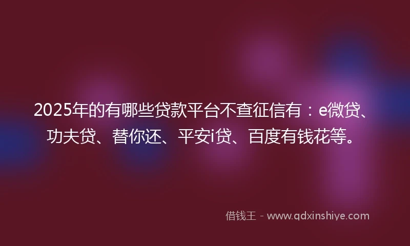 2025年的有哪些贷款平台不查征信有：e微贷、功夫贷、替你还、平安i贷、百度有钱花等。