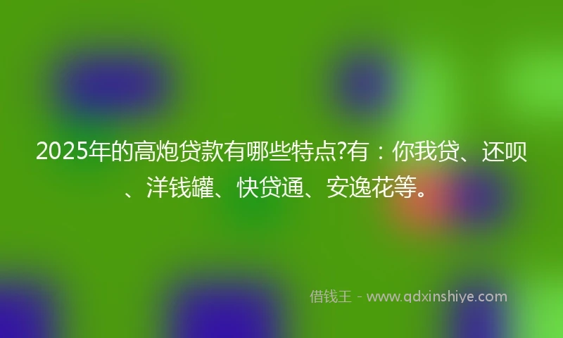 2025年的高炮贷款有哪些特点?有：你我贷、还呗、洋钱罐、快贷通、安逸花等。