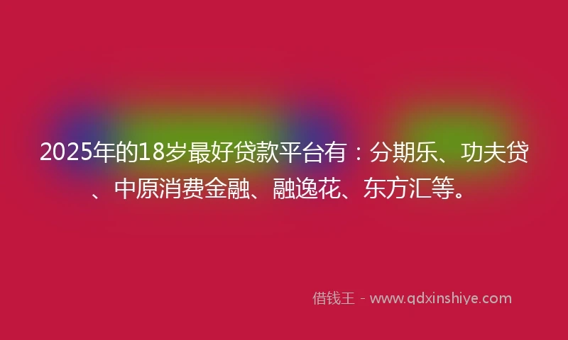 2025年的18岁最好贷款平台有：分期乐、功夫贷、中原消费金融、融逸花、东方汇等。