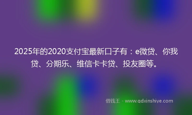 2025年的2020支付宝最新口子有：e微贷、你我贷、分期乐、维信卡卡贷、投友圈等。