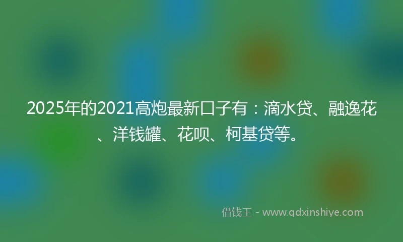 2025年的2021高炮最新口子有：滴水贷、融逸花、洋钱罐、花呗、柯基贷等。