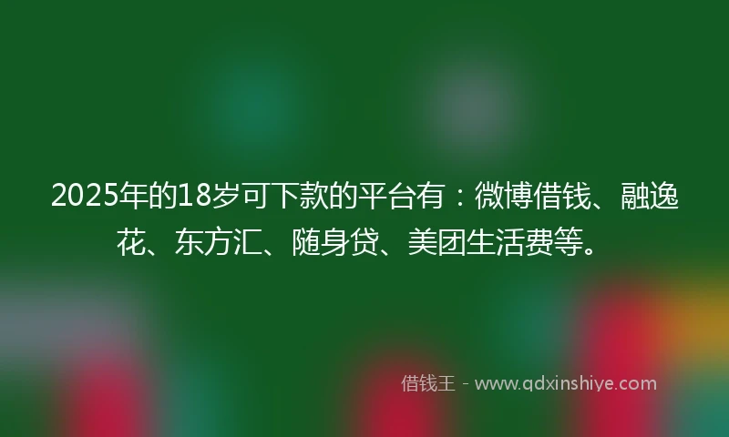 2025年的18岁可下款的平台有：微博借钱、融逸花、东方汇、随身贷、美团生活费等。