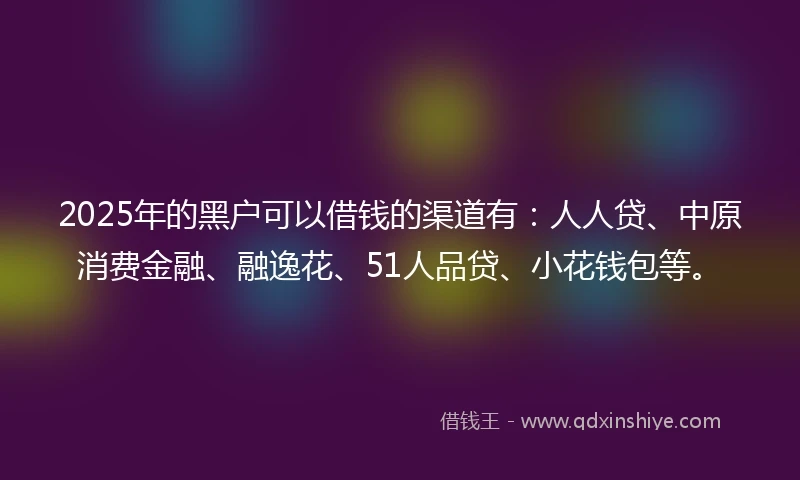 2025年的黑户可以借钱的渠道有：人人贷、中原消费金融、融逸花、51人品贷、小花钱包等。