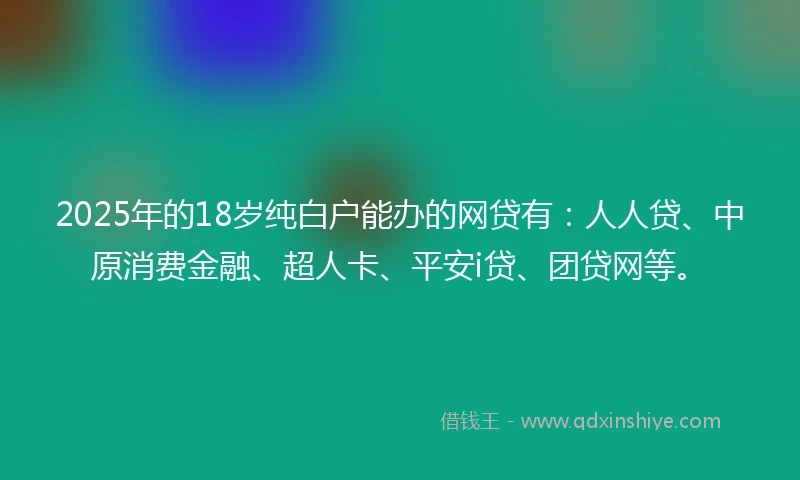 2025年的18岁纯白户能办的网贷有：人人贷、中原消费金融、超人卡、平安i贷、团贷网等。