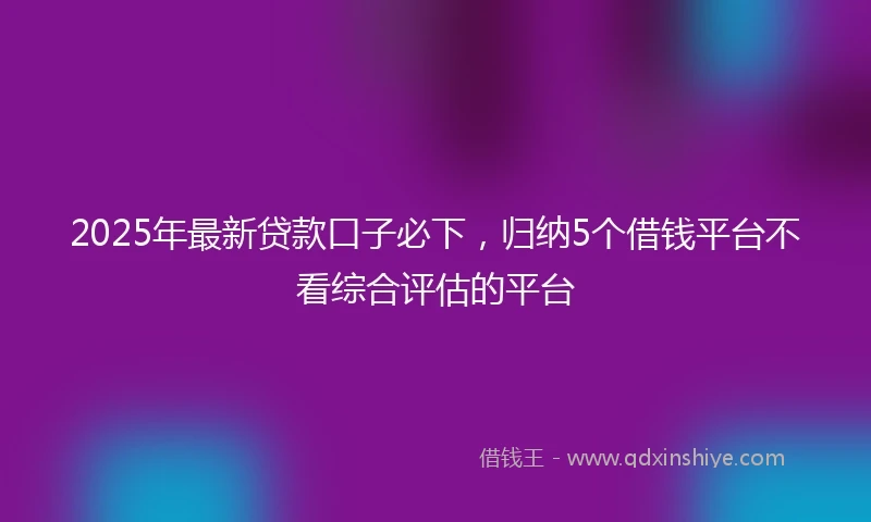2025年最新贷款口子必下，归纳5个借钱平台不看综合评估的平台