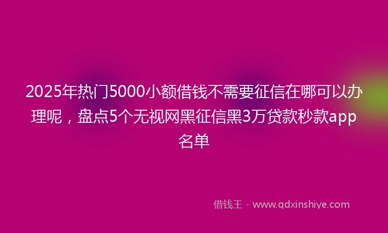 2025年热门5000小额借钱不需要征信在哪可以办理呢，盘点5个无视网黑征信黑3万贷款秒款app名单