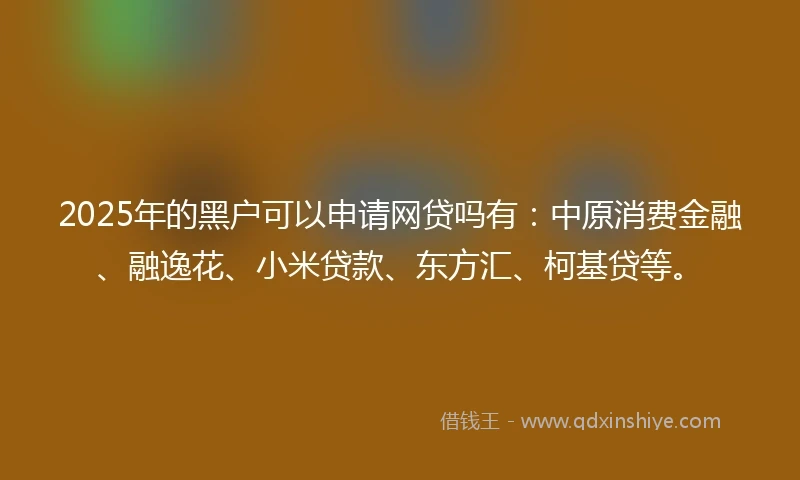 2025年的黑户可以申请网贷吗有：中原消费金融、融逸花、小米贷款、东方汇、柯基贷等。