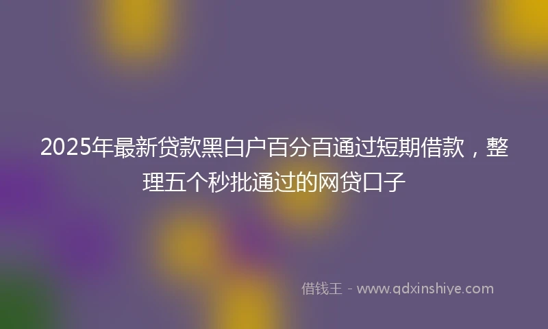 2025年最新贷款黑白户百分百通过短期借款，整理五个秒批通过的网贷口子