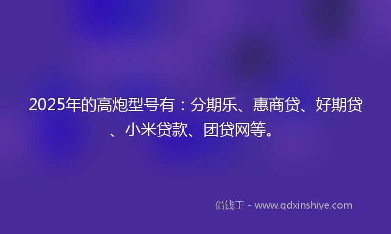 2025年的高炮型号有：分期乐、惠商贷、好期贷、小米贷款、团贷网等。