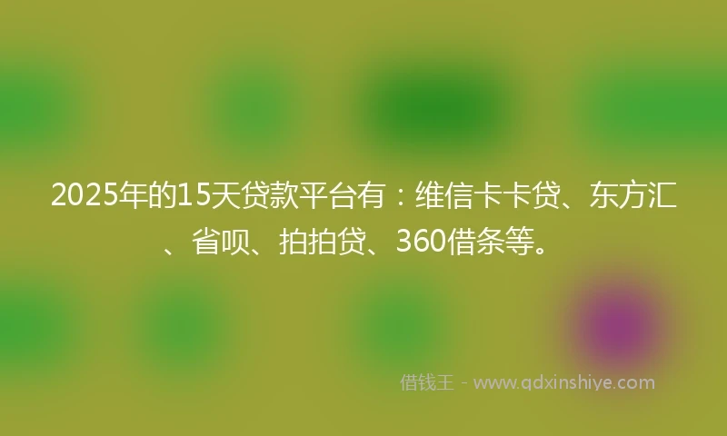 2025年的15天贷款平台有：维信卡卡贷、东方汇、省呗、拍拍贷、360借条等。