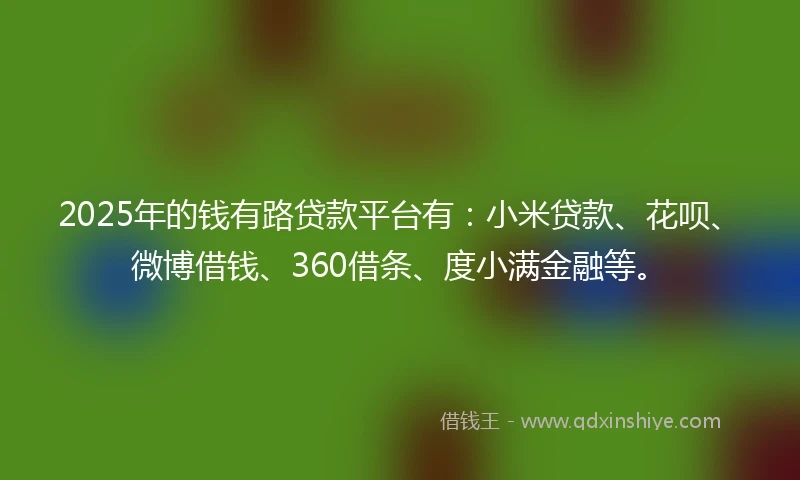 2025年的钱有路贷款平台有：小米贷款、花呗、微博借钱、360借条、度小满金融等。