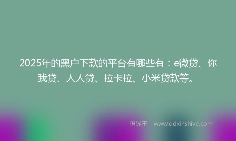 2025年的黑户下款的平台有哪些有：e微贷、你我贷、人人贷、拉卡拉、小米贷款等。