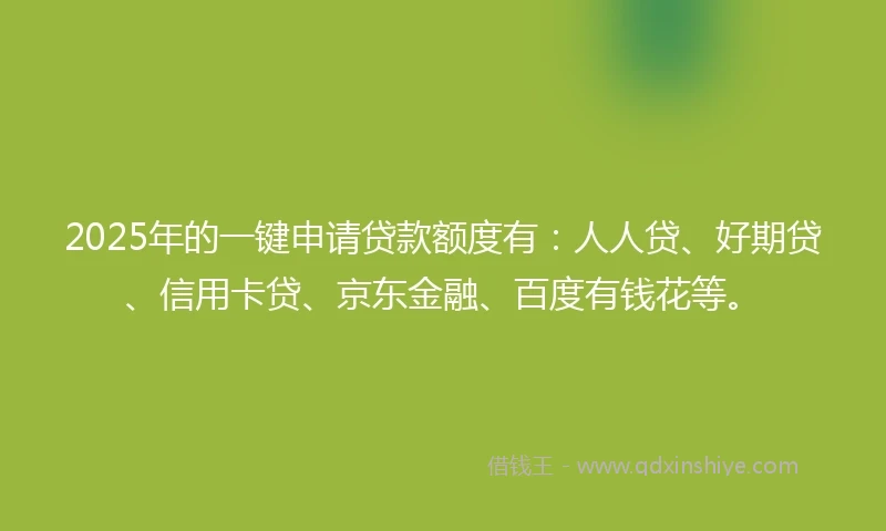 2025年的一键申请贷款额度有：人人贷、好期贷、信用卡贷、京东金融、百度有钱花等。