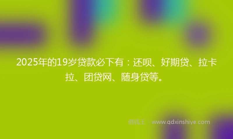 2025年的19岁贷款必下有：还呗、好期贷、拉卡拉、团贷网、随身贷等。