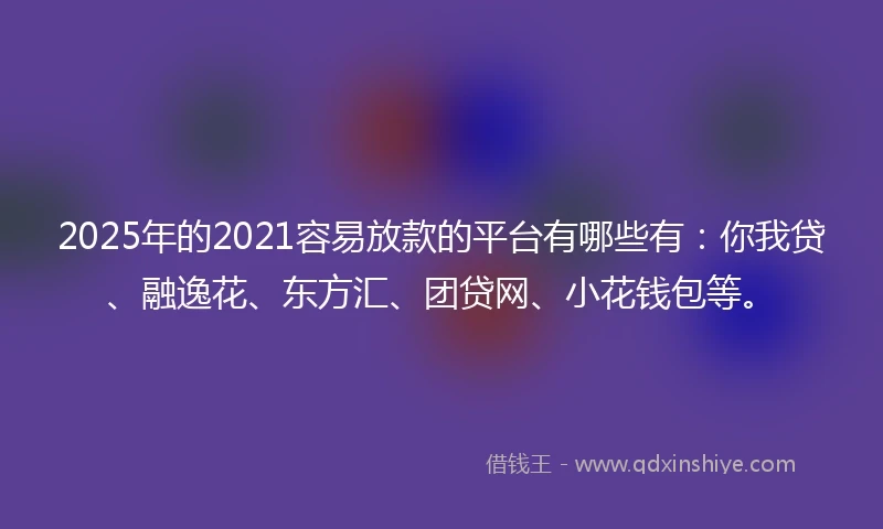 2025年的2021容易放款的平台有哪些有：你我贷、融逸花、东方汇、团贷网、小花钱包等。