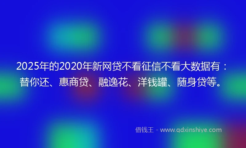 2025年的2020年新网贷不看征信不看大数据有：替你还、惠商贷、融逸花、洋钱罐、随身贷等。