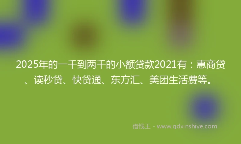 2025年的一千到两千的小额贷款2021有：惠商贷、读秒贷、快贷通、东方汇、美团生活费等。