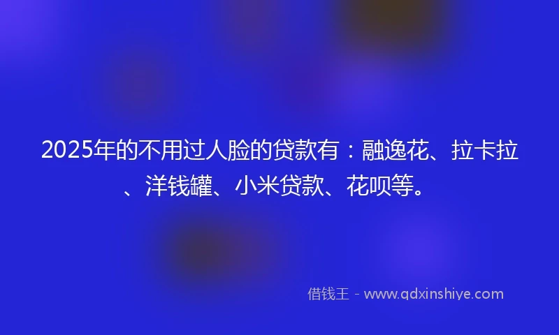 2025年的不用过人脸的贷款有：融逸花、拉卡拉、洋钱罐、小米贷款、花呗等。