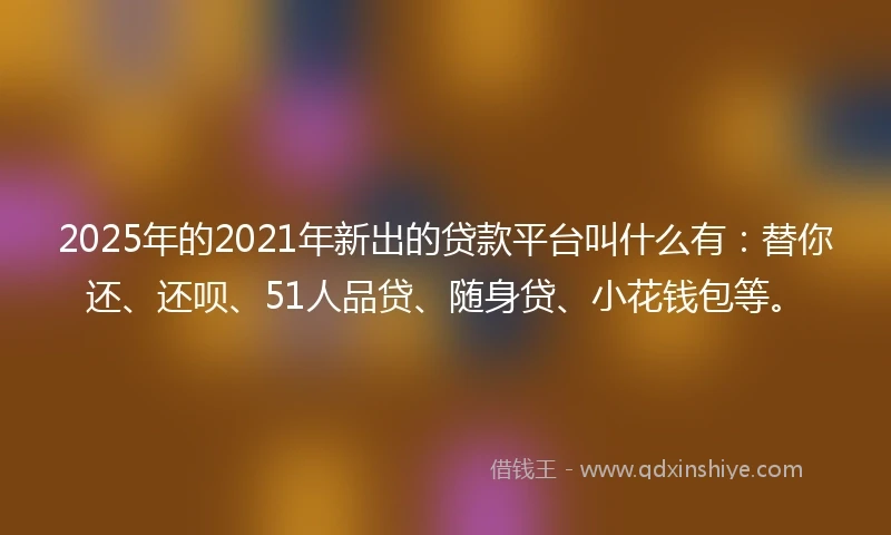 2025年的2021年新出的贷款平台叫什么有：替你还、还呗、51人品贷、随身贷、小花钱包等。
