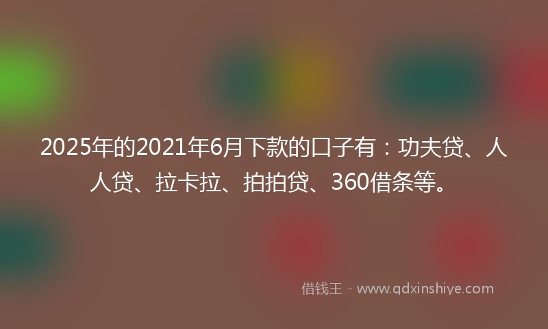 2025年的2021年6月下款的口子有：功夫贷、人人贷、拉卡拉、拍拍贷、360借条等。