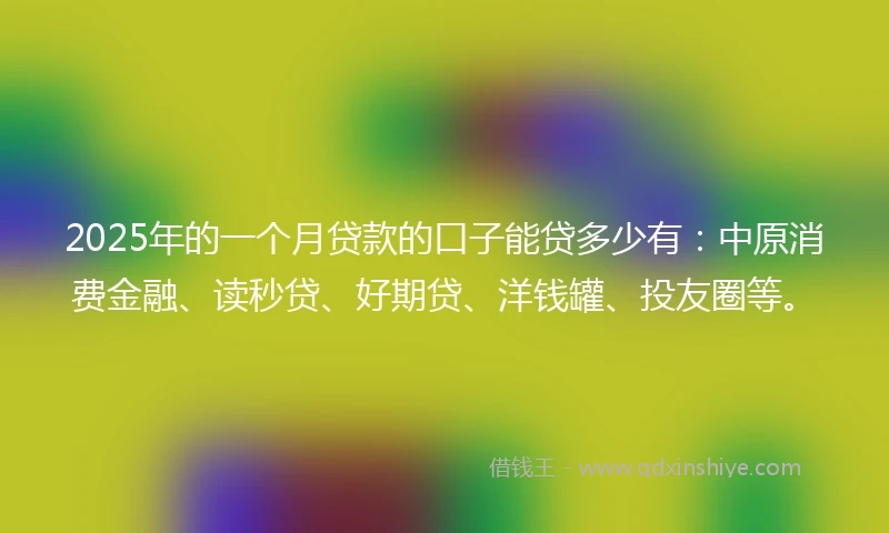 2025年的一个月贷款的口子能贷多少有：中原消费金融、读秒贷、好期贷、洋钱罐、投友圈等。