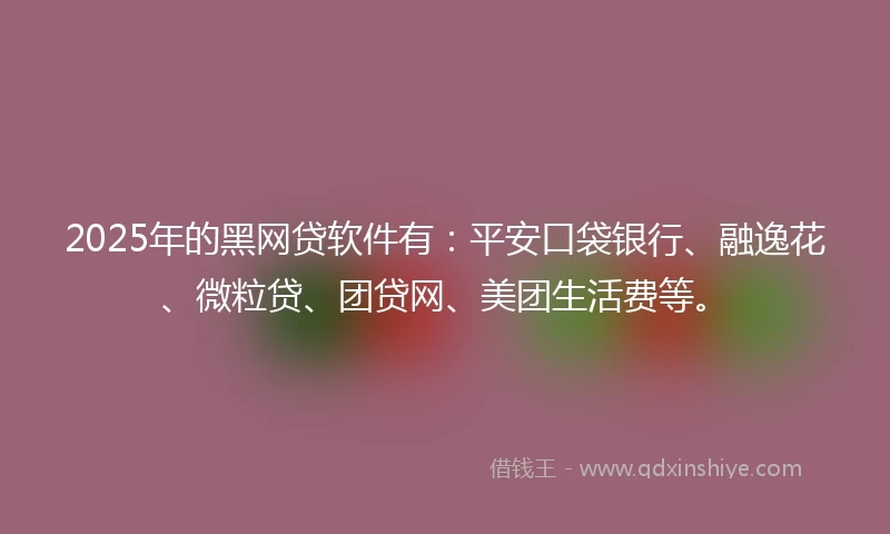 2025年的黑网贷软件有：平安口袋银行、融逸花、微粒贷、团贷网、美团生活费等。
